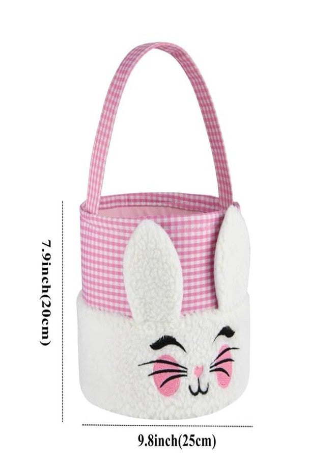 Irisbell Easter Bunny Basket,Cute Plush Easter Bucket with Handle for Easter Party Egg Hunts Decorations Candy Gifts Storage (Pink) - Image 2